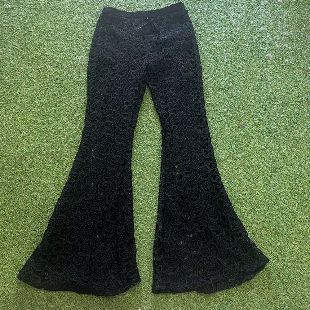 Do+Be Black See Through Lace Flare Beach Pants with Built in Shorts Size S